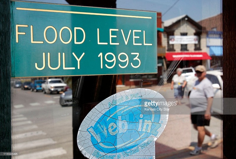 Flood level sign on entryway.