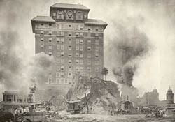 Battery Park Hotel standing behind site of Grove Arcade construction project. Photo located at William A. Barnhill Collection, Pack Memorial Public Library, Asheville, N.C.