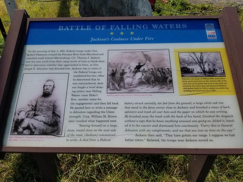 The Battle of Falling Waters: Jackson's Coolness Under Fire marker on the side of Route 11