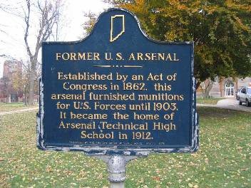 Former US Arsenal historical marker located on the west edge of campus