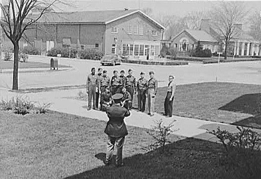 Graduates of the U.S. Army Chaplain School at Fort Benjamin Harrison pose for a photograph, April 1942. Courtesy of the Library of Congress. 