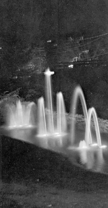 Amphitheater fountain at night.