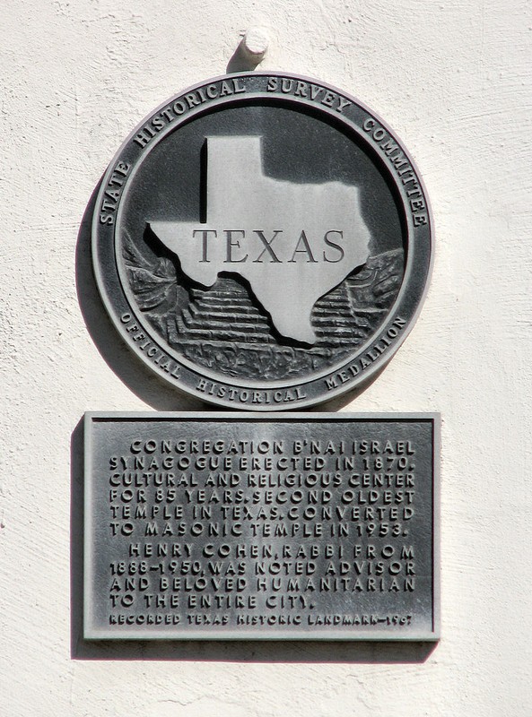 This state historical marker is affixed to the exterior wall of the 1870 temple.