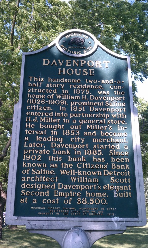 The Michigan Historic Site Marker at the Davenport House