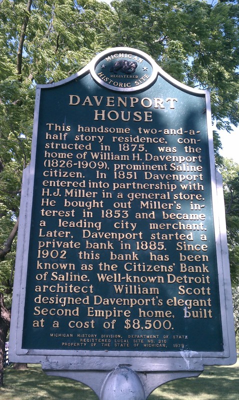 The Michigan Historic Site Marker at the Davenport House 