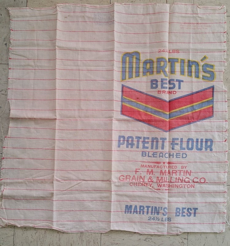 Martin milling, like many mills, bagged flour in sacks with patterns and wash-off labels that could be turned into clothing.