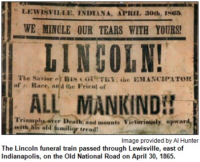 Lewsiville, Indiana newspaper headline announcing the pending arrival of the funeral train to Indianapolis.