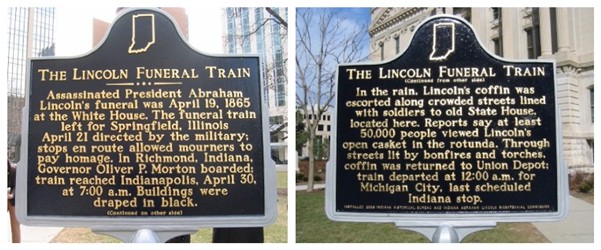 Both sides of the historical marker that sits on the south lawn of the statehouse. Located near the entrance from said lawn. 