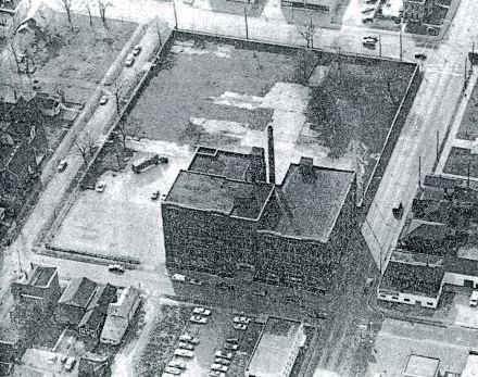 Aerial View, 1982. The first St. Vincent's Infirmary (1881-1889) stood in the southeast quadrant of the city block (lower left in this photo). Image courtesy of Indianapolis Star, January 31, 1982.