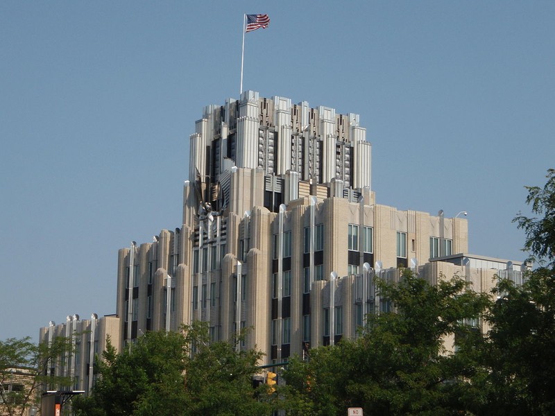 The facade of the building.