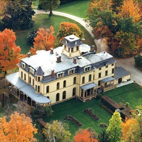 This aerial photograph reveals the massive size of the Park-McCullough House. 