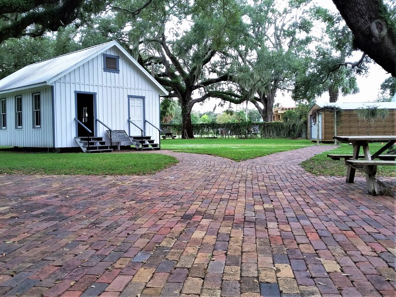 View of schoolhouse from courtyard