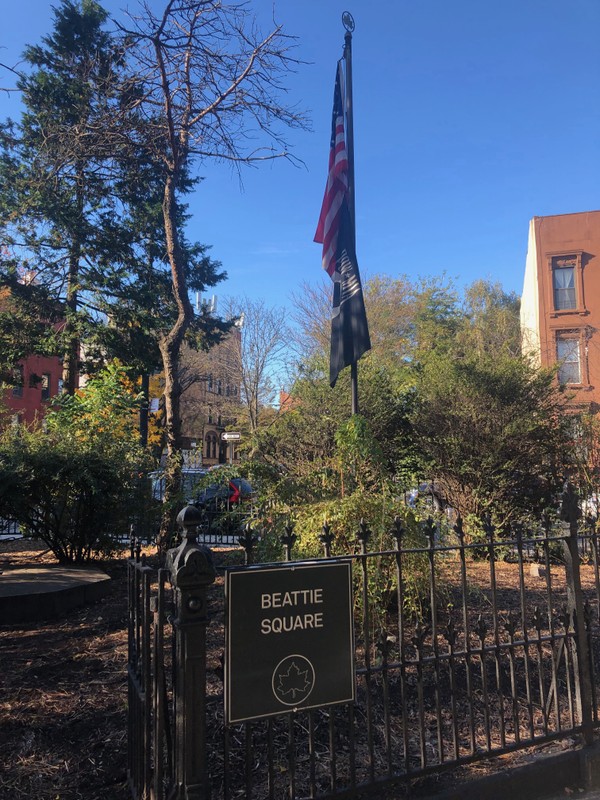 American flag flown at Beattie Square.