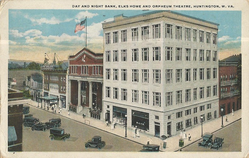 A postcard showing the Day & Night Bank, courtesy of James E. Casto.