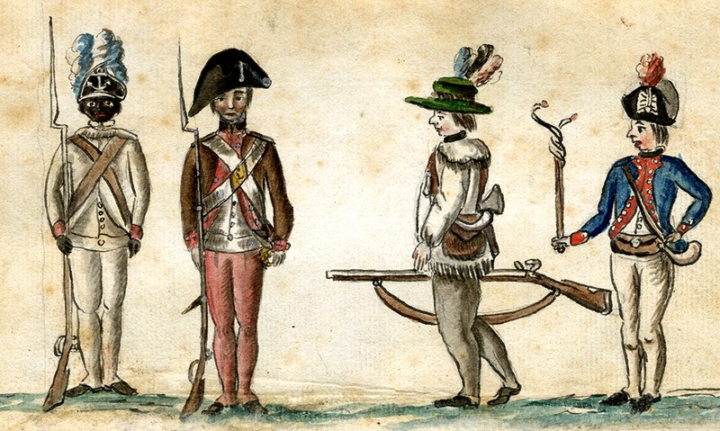 A painting of The First Rhode Island Regiment.