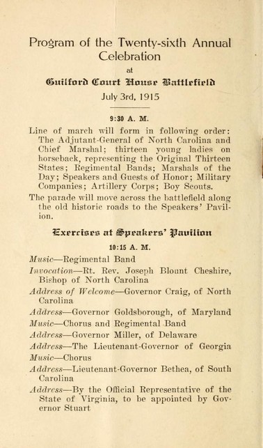 Program of the Celebration and Dedication of the Nathanael Greene Monument (Events)