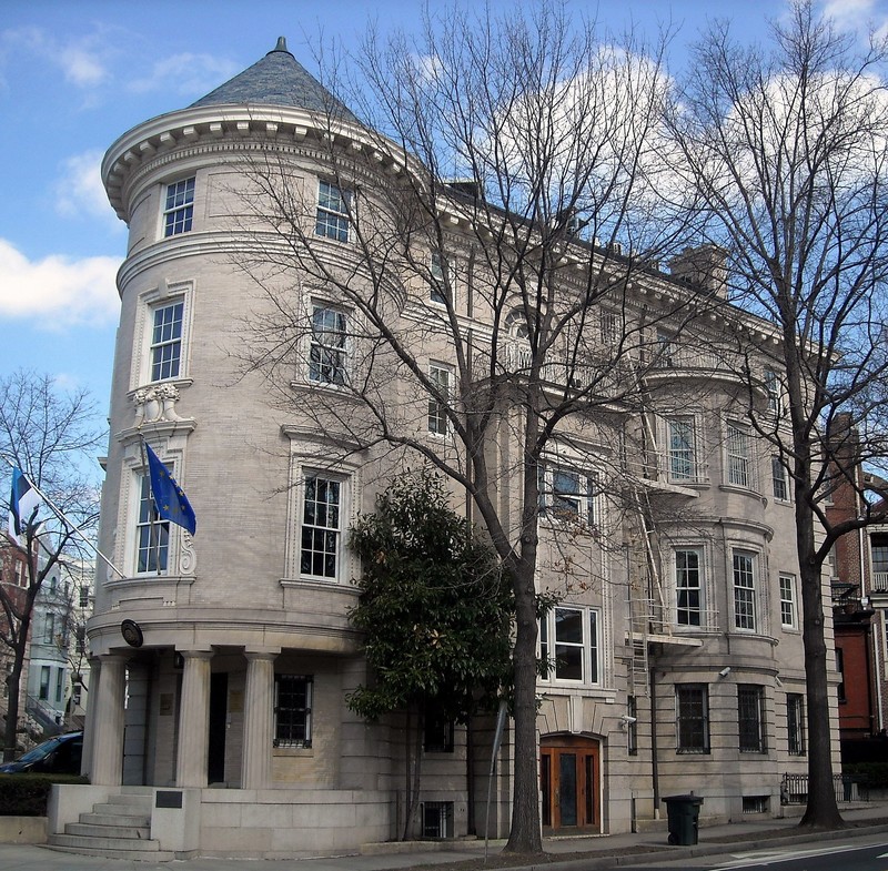 The Embassy of Estonia was damaged in a fire in 2001, especially by water and smoke. Thanks to around 80 firefighters and the hard work of those who restored the building, the beautiful chancery remains steadfast on Embassy Row. Wikimedia Commons.