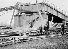 The bridge after it collapsed, as seen from the Ohio side of the river. 