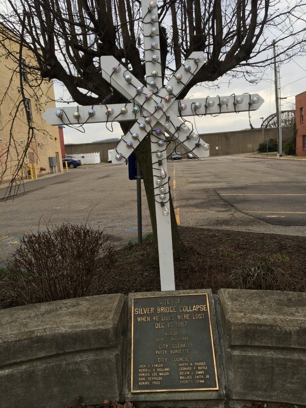 Cross above the Silver Bridge Dedication Plaque