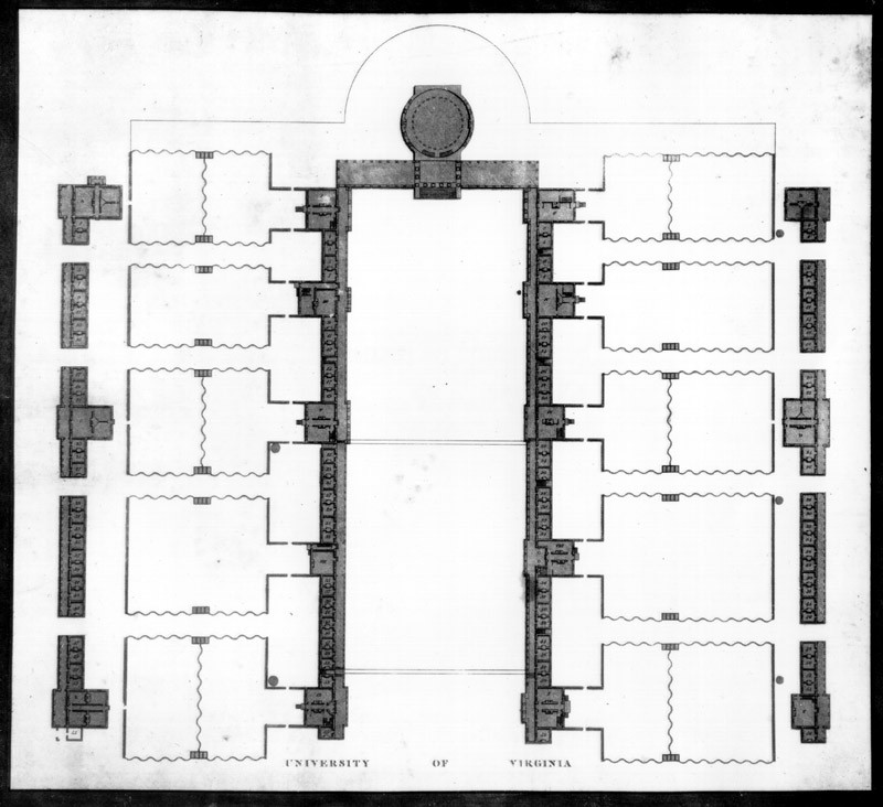 1826 Engraving by Peter Maverick of the plan of the University of Virginia, after Jefferson's drawing