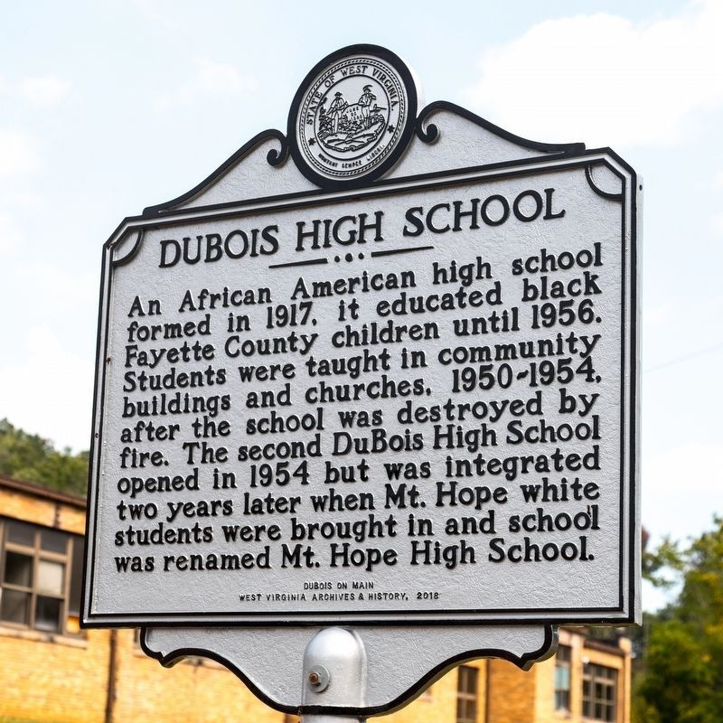 WV Historical Marker located in front of Mount Hope High School.