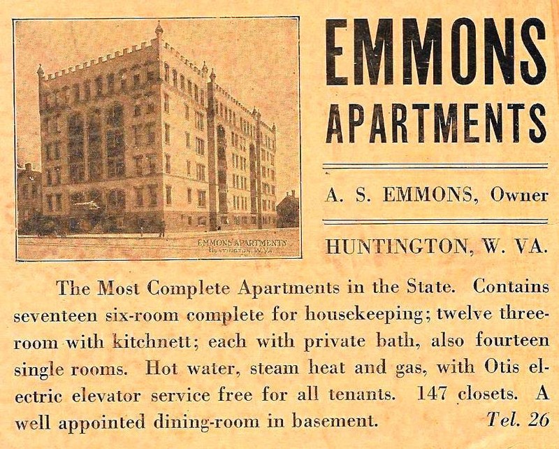 An advertisement for the Emmons Sr. apartment building circa 1917, photo courtesy of Patrick Morris.
