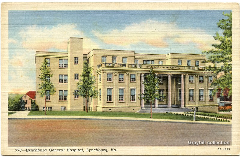 Lynchburg General Hospital on a postcard