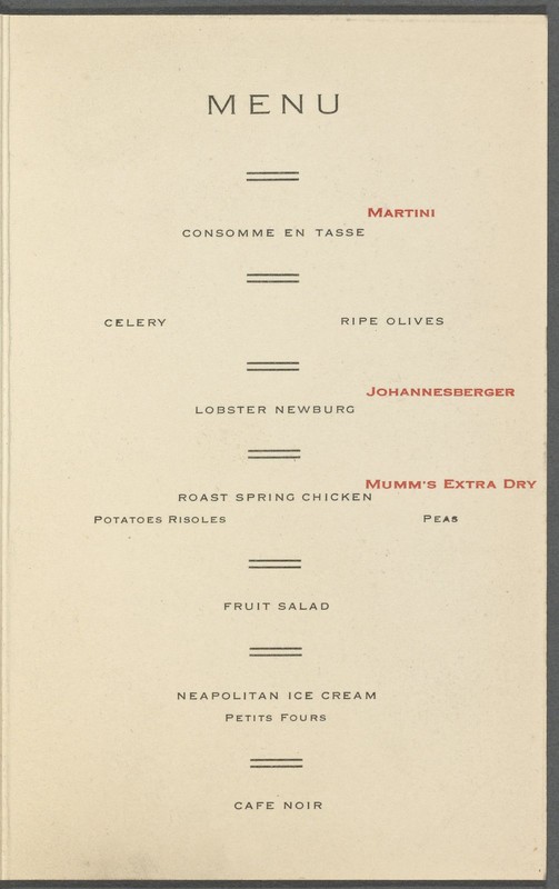 A 1912 menu from a special event at the hotel. 