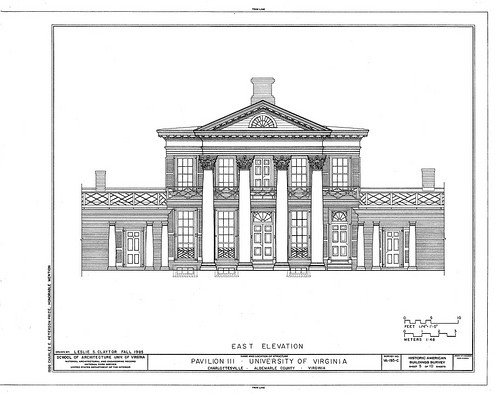 Drawing of Pavilion III, The Lawn, University of Virginia campus