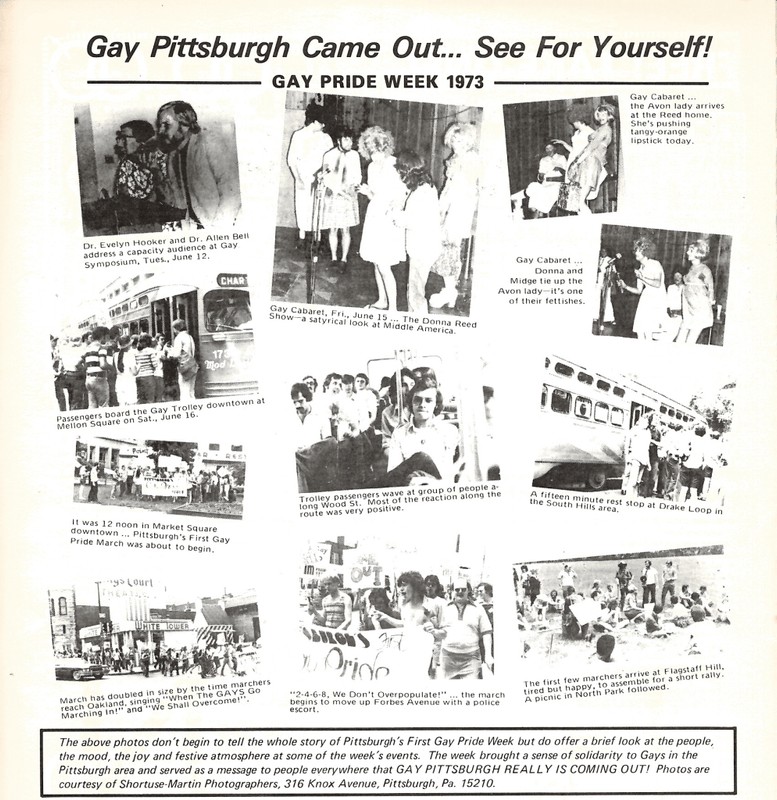 Pride Week images published in the June 1973 issue of Gay News Pittsburgh.