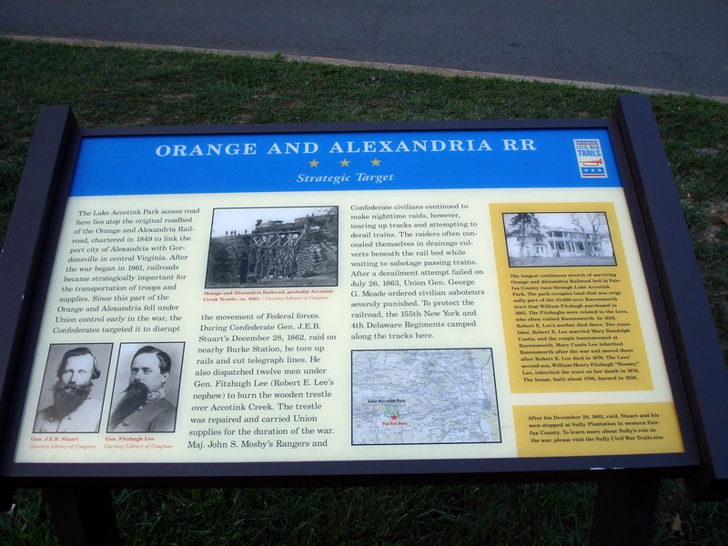 "Orange and Alexandria RR: Strategic Target" Civil War Trails marker near the modern bridge