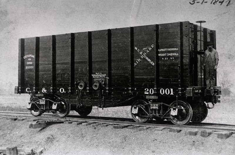 A railcar built by Ensign Manufacturing, circa 1892