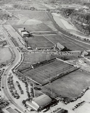 Arial view of the 1940s Bronco Stadium
