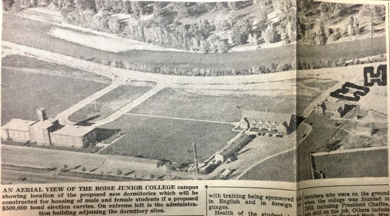 Boise State College's Campus Pre- Morrison & Driscoll Halls (Idaho Statesman, 1950)
courtesy of Boise State Special Collections and Archives