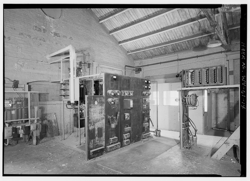 An electrical panel inside the power plant. Much of the interior machinery remains. Image obtained from the Library of Congress.