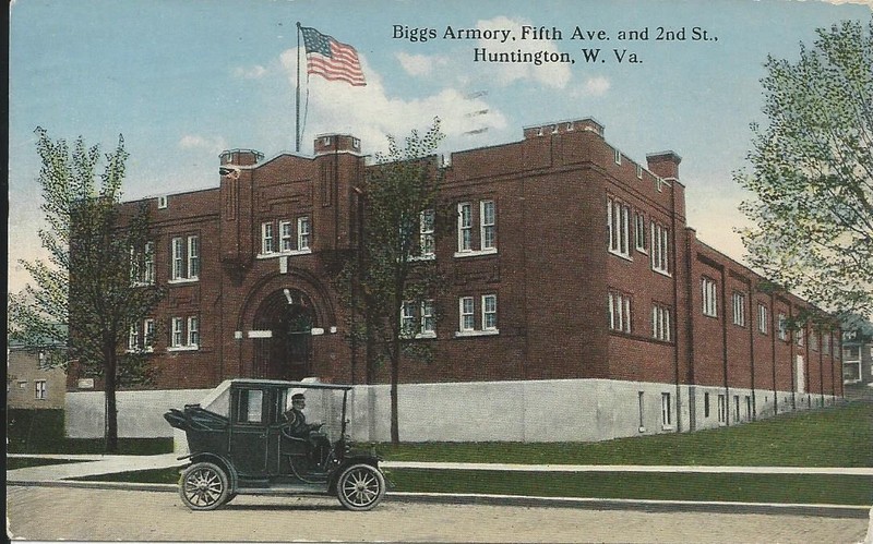 The Biggs Armory was located where People's Bank is currently located. This photo of the armory was featured on a 1914 postcard.
Picture courtesy of James E. Casto, The Herald-Dispatch. 