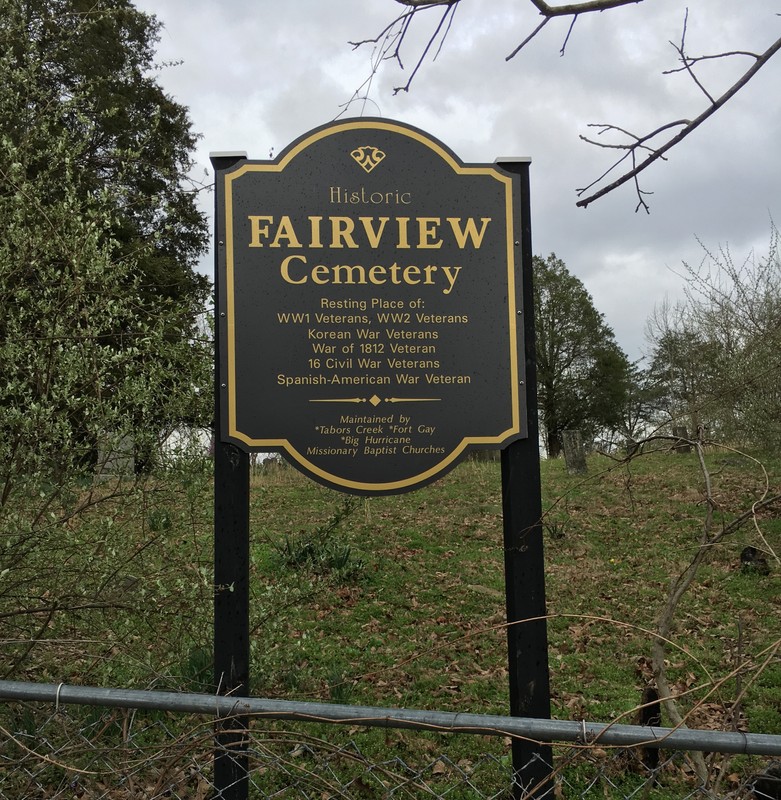 The marker at the entrance of Fairview Cemetery in Fort Gay, WV, where Colonel Milton Jameson Ferguson is buried (among other soldiers). Taken by Moriah Harman on March 31, 2017. 