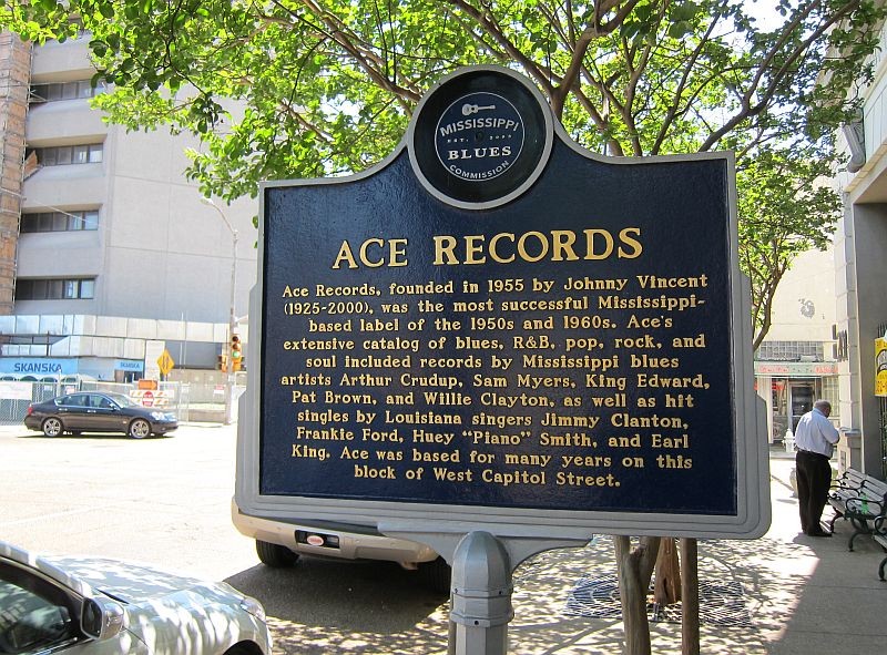 A historical marker, explaining the significance of Ace Records.