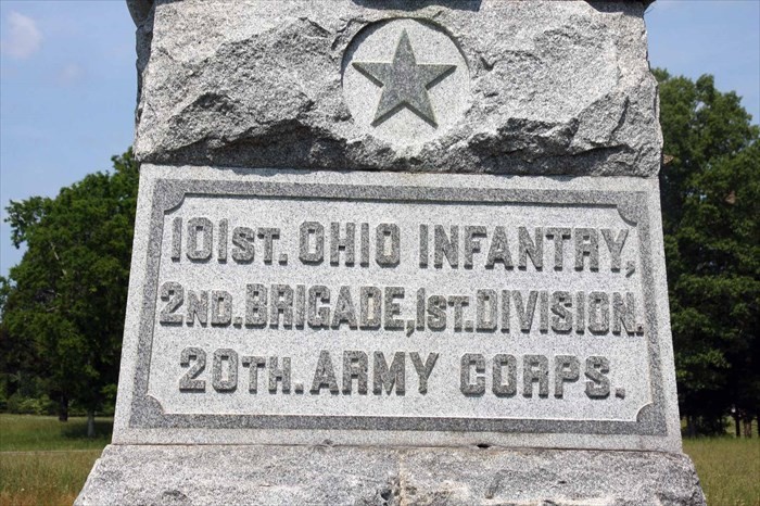 Inscription on the 101st Ohio Infantry Regiment Monument