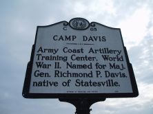 A sign commemorating Camp Davis along U.S. 17 in Holly Ridge, North Carolina. (North Carolina Highway Historical Marker Program)