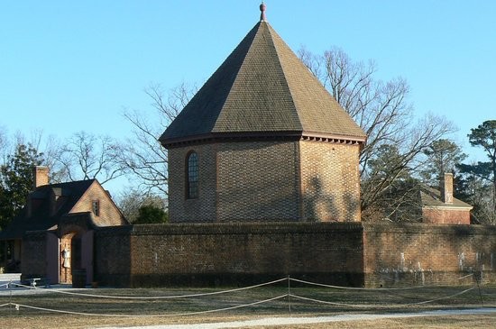 Image of The Magazine in Williamsburg, VA. The Magazine in Point Pleasant would have likely been a direct copy of this structure. 