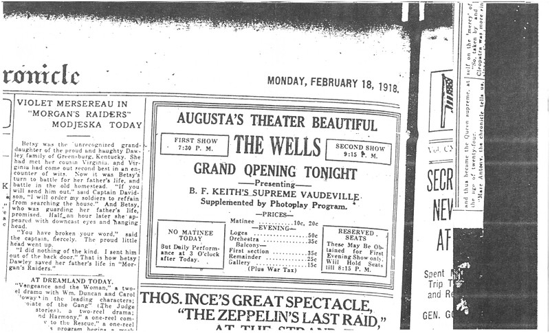 Ad for Grand Opening of Wells Theater