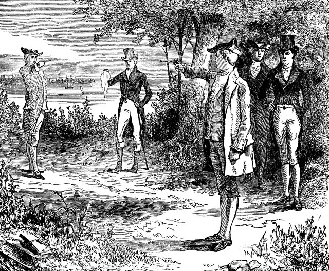 Alexander Hamilton (1757-1804) and Aaron Burr (1756-1836) Duel in Weehawken, New Jersey.