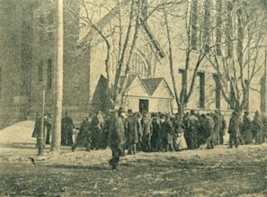 Crowd of mourners outside of Central Presbyterian Church during Frederick Douglass's funeral service