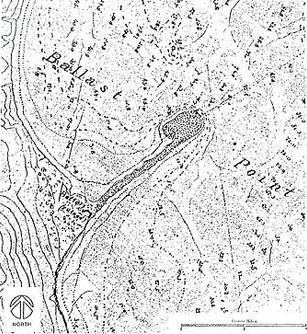 1851 map of the section of Ballast Point where the fort was located. Where it is written "Battery (Ruined)" denotes were the fort was exactly located, 