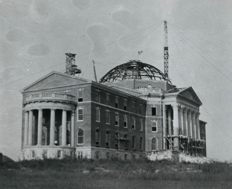 Dallas Hall in the process of being constructed in 1914.  