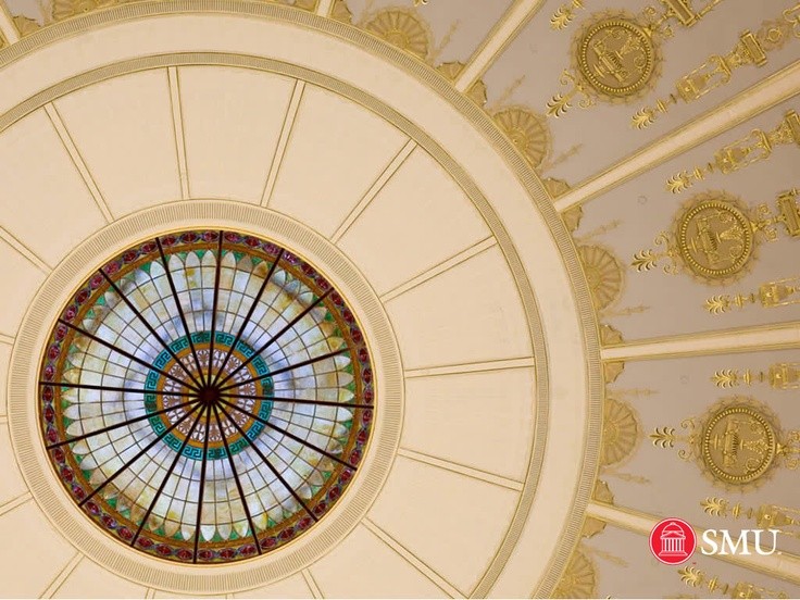 Dallas Hall's stained-glass oculus which was cleaned and restored as part of the building's 2006 renovations.