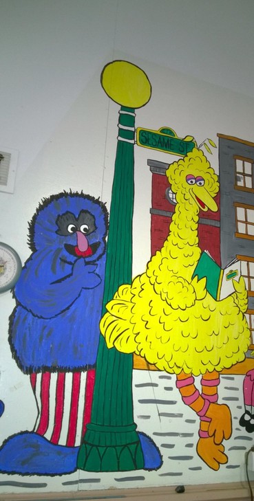 A Sesame Street mural remains from the building's days as an elementary school. Photo courtesy of the HCPD. 