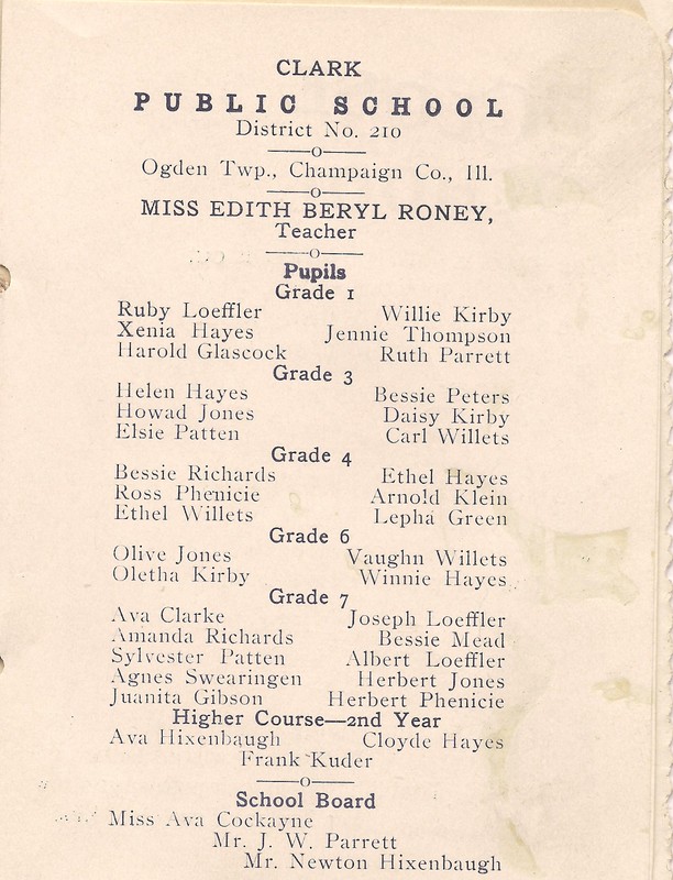 Clark School Directory (c. 1909)