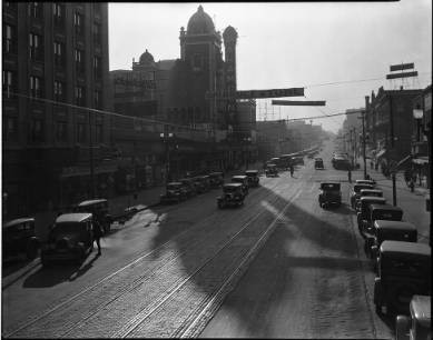 Bostwick, Louis, and Homer Frohardt, West on Farnam Street From West on 19th Street Omaha Nebraska, March 28, 1930, Bostwick-Frohardt Collection, The Durham Museum, Omaha.